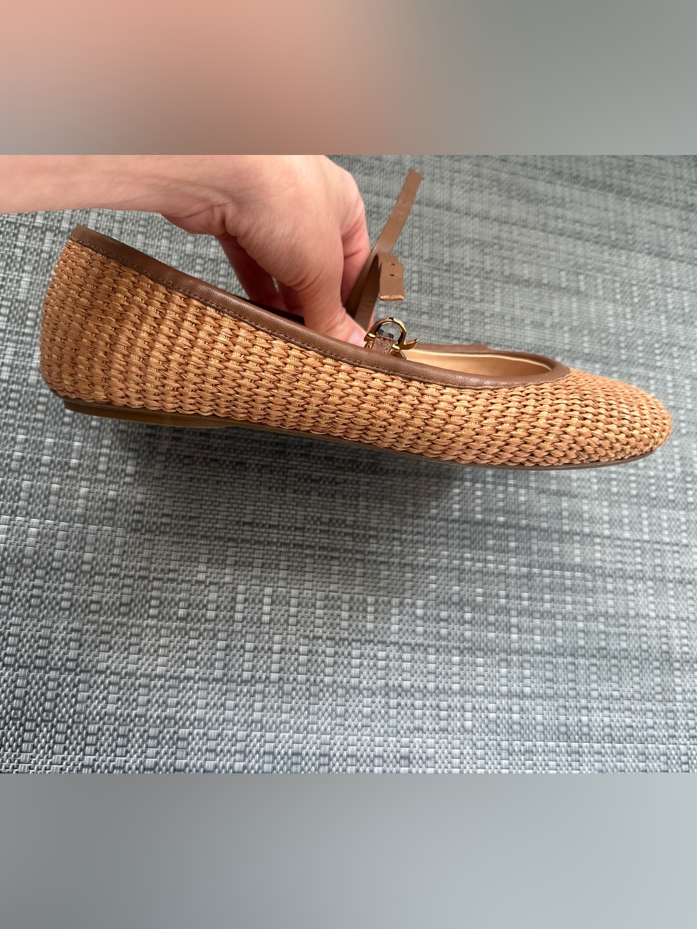 Gianvito Rossi “Carla” Tan Woven Mary Jane Flats 40 - Picture 5 of 6